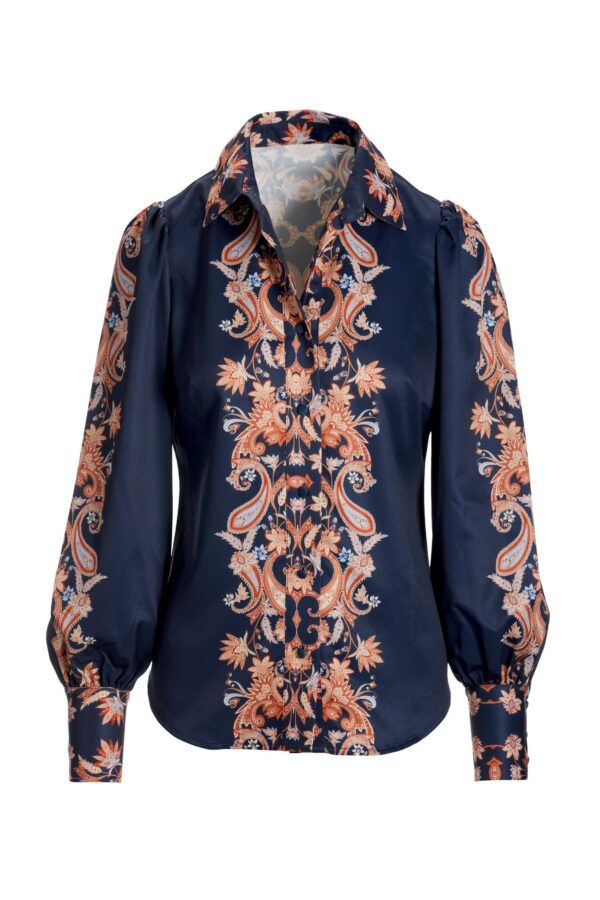 Paisley Scroll Print Victoria Chic Drama Sleeve Shirt