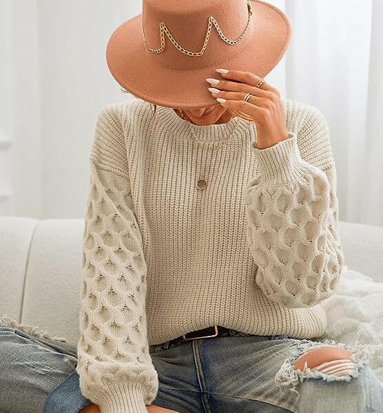 Casual Round Neck Sweater Autumn Long Sleeves Fitted Pullover