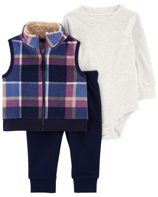 Baby 3-Piece Plaid Little Vest Set