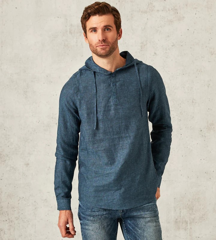 Long-Sleeve Sport Shirt with Attached Hood, Modern Fit