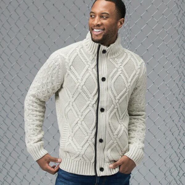 Full-Zip Lined Cable Knit Sweater, Modern Fit