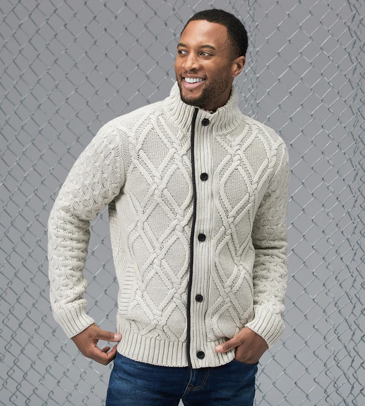 Full-Zip Lined Cable Knit Sweater, Modern Fit