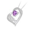 Amethyst and Created White Sapphire Mom Heart