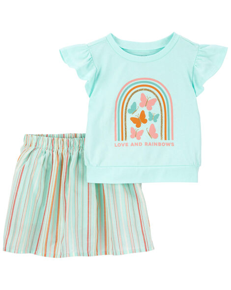 Toddler 2-Piece Butterflies Flutter Top & Striped Skort Set