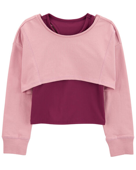 Features: 2-piece set Cropped pullover Snug fit tank Stretchy and ribbed Fabric & Care: Cropped top: 100% cotton french terry Tank: 75% polyester 25% elastane dobby Imported Machine washable